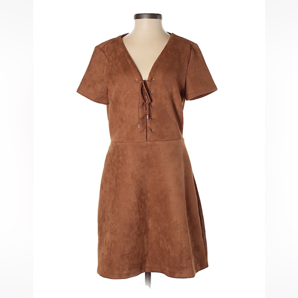 Faux Suede Lace-Up front Dress